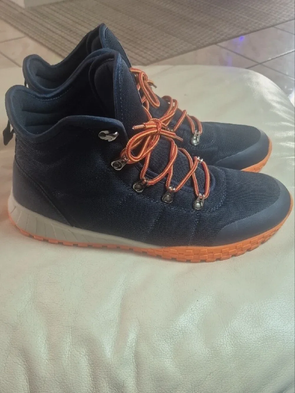 Men's Navy and Orange High-Top Outdoor Sneakers